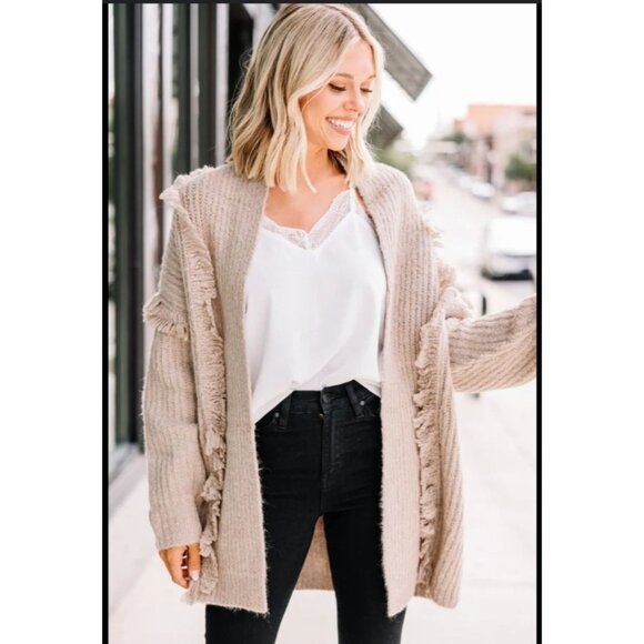 Anthropologie oversize Fringe Ribbed open front boho Cardigan Sweater XS / S - Picture 1 of 9